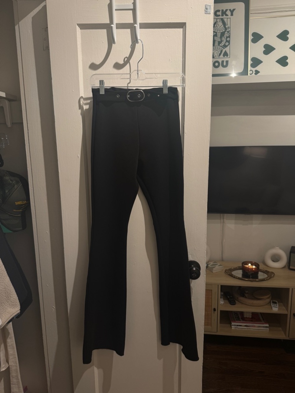Zara Black Flared High-Rise Pants with Belt Loop Detail